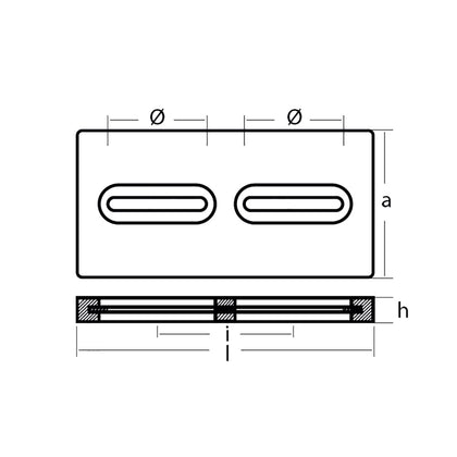Tecnoseal Rectangular Zinc Plate Anode w/Inserts - 12